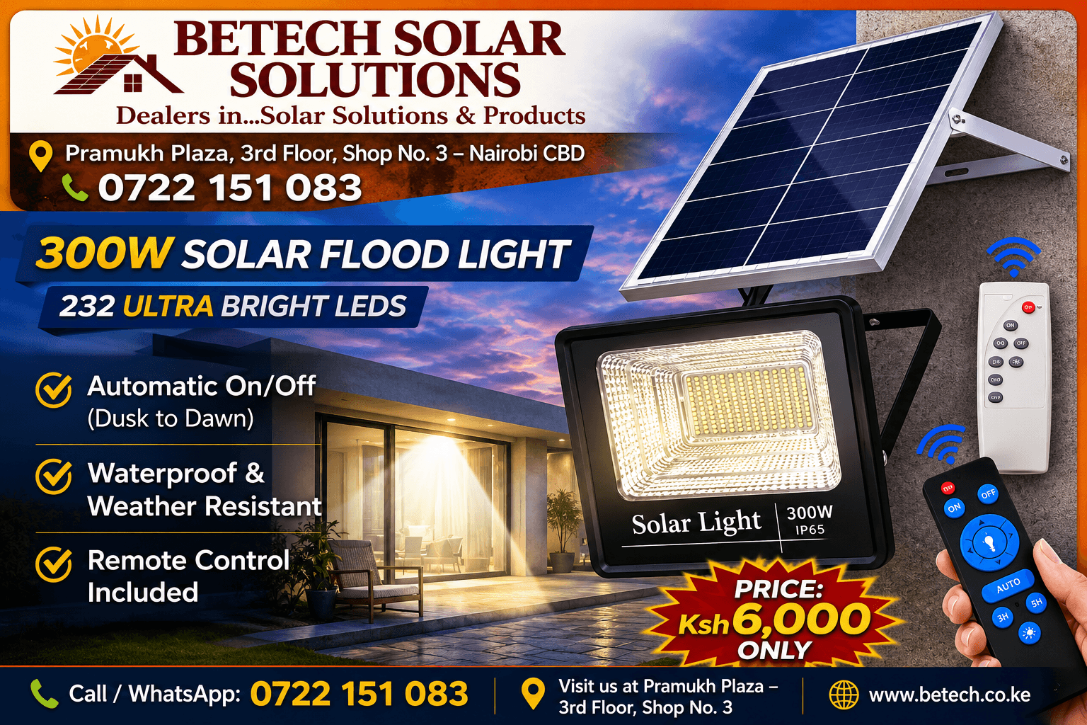 300W Solar Flood Light with 232 Ultra Bright LEDs