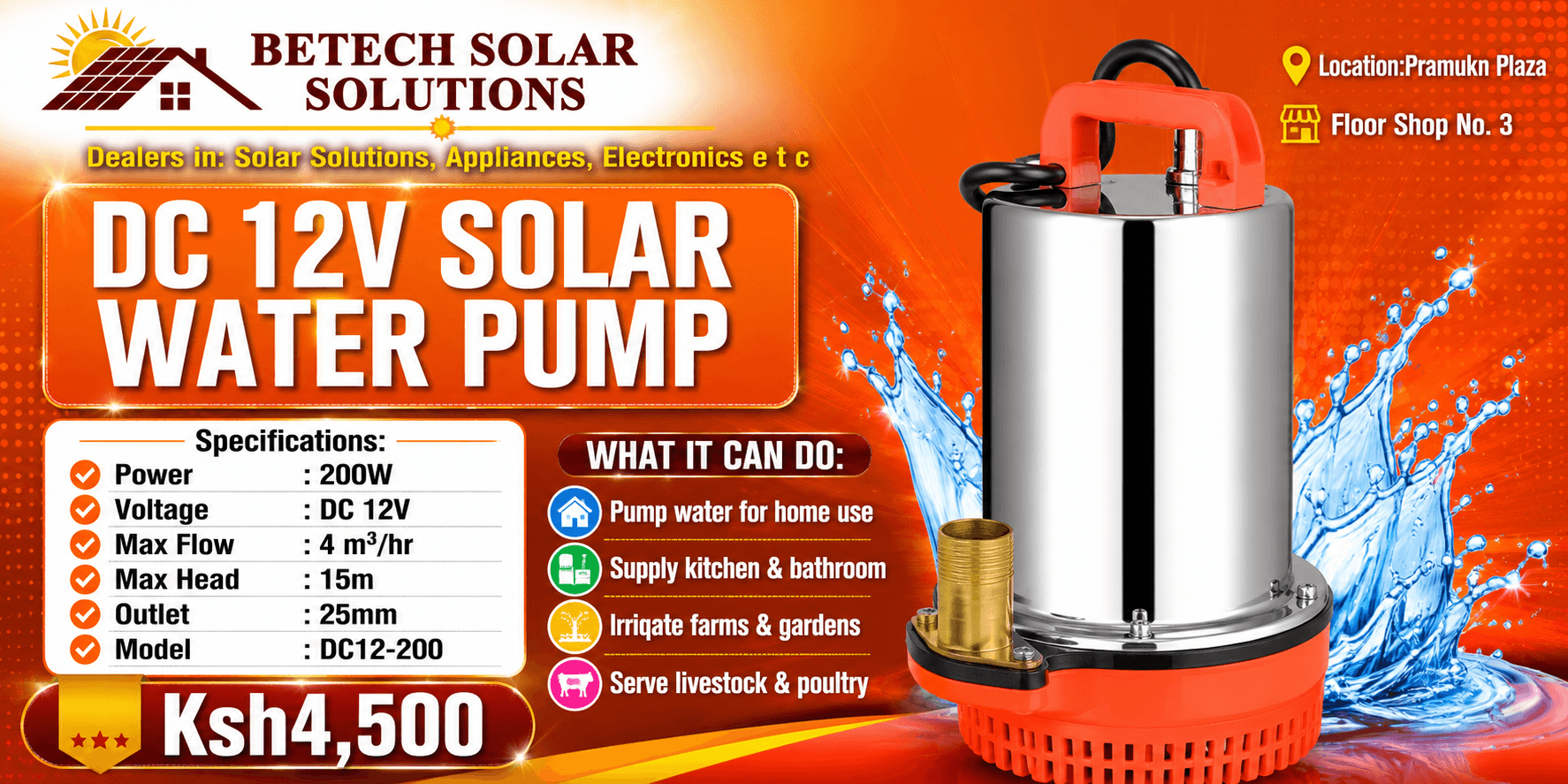 200W 12V 15M Solar Water Pump