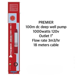Premier 100M Lift 1000W 120V 1 inches Outlet 3M3/H Flow rate with 18M Cable DC Solar Water Pump