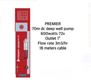 Premier 70M Lift 600W 72V 1 inches Outlet 3M3/H Flow rate with 18M Cable DC Solar Water Pump