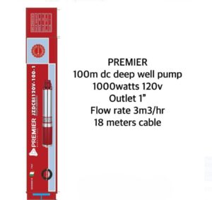 Premier 100M Lift 1000W 120V 1 inches Outlet 3M3/H Flow rate with 18M Cable DC Solar Water Pump