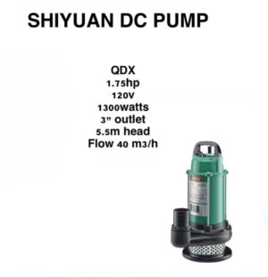 SHIYUAN SOLAR DC Water 1.75HP 120V 1300 Watts 3 inches Outlet 5.5M Head Lift 40M3/H Flow Rate