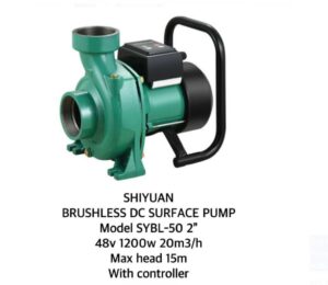 SHIYUAN Brushless DC Solar Surface Water Pump 2 inches 48V 1200W 20M3/H 15M Lift with Controller