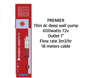 Premier 70M Lift 600W 72V 1 inches Outlet 3M3/H Flow rate with 18M Cable DC Solar Water Pump