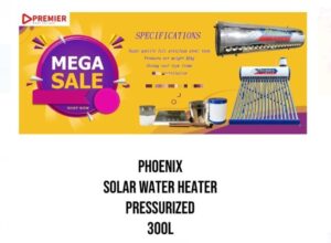 Phoenix 300L Solar Water Heater Pressurized , Stainless steel Tank , Weight 80Kgs