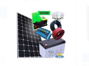 100W Solar Panel + 50Ah Solar Battery + 300W inverter + 10Ah solar Charge Controller + 5 DC Bulbs + 10M Cable