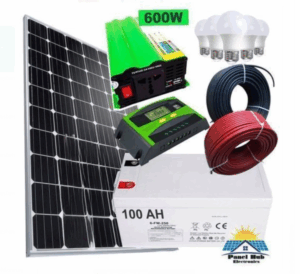 150W Solar Panel + 100Ah solar battery + 20Ah Controller + 600W inverter + 5 DC Bulbs + 10M Cable