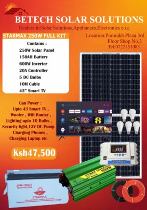 STARMAX 250W FULL SOLAR KIT + 43” SMART TV