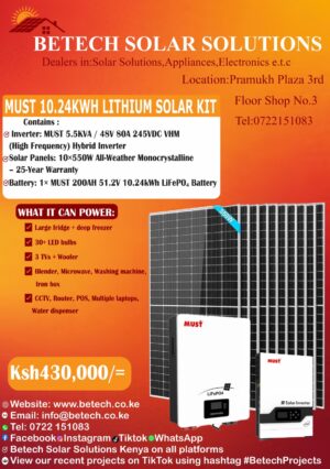 MUST 10.24KWh Lithium Solar Kit with 5.5KVA High-Frequency Inverter