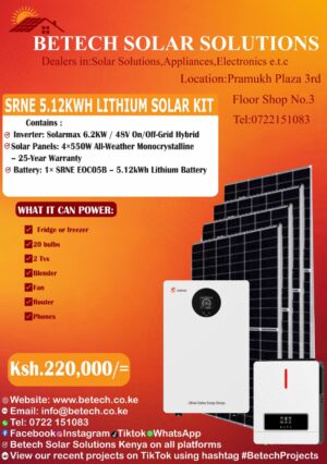 SRNE 5.12KWh Lithium Solar Kit with Solarmax 6.2KW Inverter
