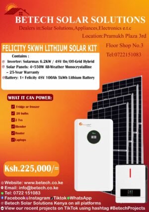Felicity 5KWh Lithium Solar Kit with Solarmax 6.2KW Inverter