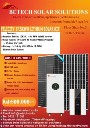 FELICITY 17.5KWH Lithium Solar Kit! 10KVA / 8KW Hybrid Inverter