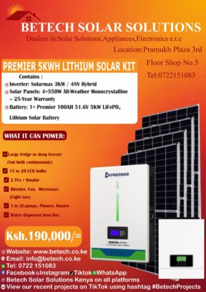 PREMIER 5KW Lithium Solar Kit! 3KW Hybrid Inverter