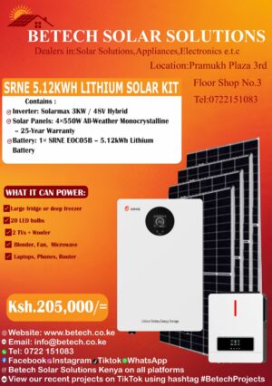 SRNE 5.12KWH Lithium Solar Kit with 3KW Inverter