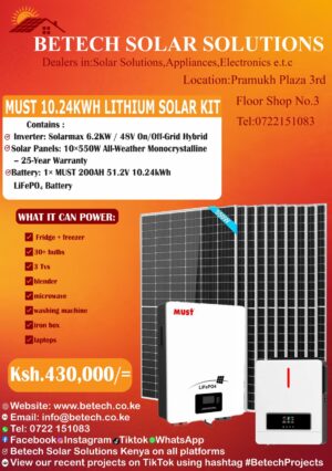MUST 10.24KWh Lithium Solar Kit with Solarmax 6.2KW Inverter