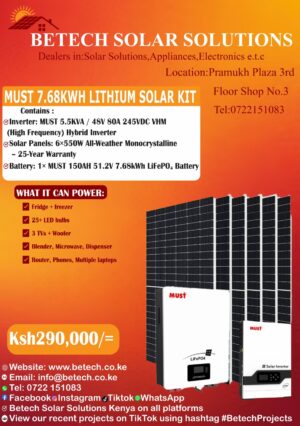 MUST 7.68KWh Lithium Solar Kit with 5.5KVA High-Frequency Hybrid Inverter