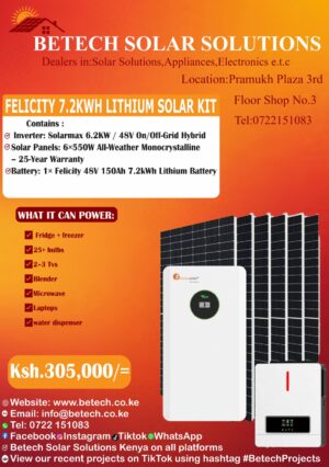 Felicity 7.2KWh Lithium Solar Kit with Solarmax 6.2KW Inverter