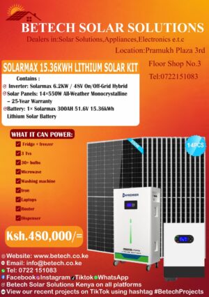Solarmax 15.36KWh Lithium Solar Kit with 6.2KW Hybrid Inverter