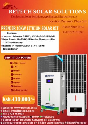 PREMIER 10KW Lithium Solar Kit with Solarmax 6.2KW Inverter