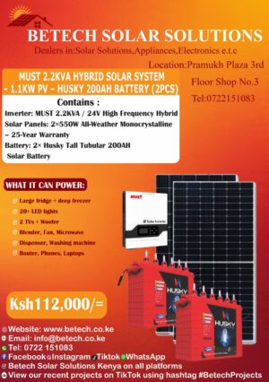 Must 2.2Kva Hybrid solar system -1.1Kw Pv -Husky 200Ah Battery (2pcs)