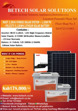 Must 2.2Kva Hybrid Solar System-1.1Kw -Felicity 5.12Kwh Lithium Solar Battery