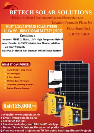 Must 2.2Kva Hybrid Solar System-1.1Kw -Husky 300AH Battery (2pcs)