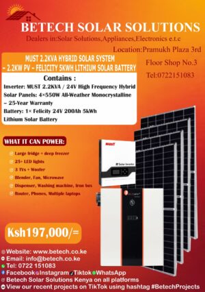 Must 2.2Kva Hybrid Solar System-1.1Kw -Felicity 5Kwh Lithium Solar Battery