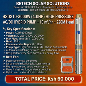 4SDS10-3000W (4.0HP) High-Pressure AC/DC Hybrid Water Pump – 10 m³/hr Flow, 220M Head