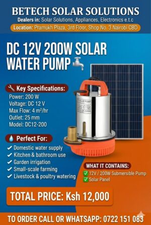 DC 12V 200W Solar Water Pump – 4 m³/hr Submersible Pump + Solar Panel (Model DC12-200)