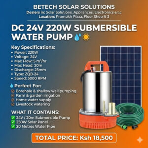 24V 220W Solar Submersible Water Pump – 20m Head, 5 m³/hr Flow, Complete Solar Pump Kit