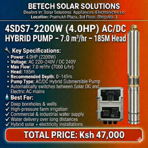 4SDS7-2200W (4.0HP) AC/DC Hybrid Solar Pump – 7.0 m³/hr Flow, 185M Head, Deep Borehole High-Pressure System