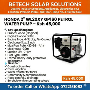 Honda 2" WL20XY GP160 Petrol Water Pump – 32–36 m³/hr Flow, 30M Head (Original Honda Engine)