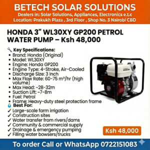 Honda 3" WL30XY GP200 Petrol Water Pump – 60–75 m³/hr High-Volume Flow, 32M Head (Original Honda Engine)
