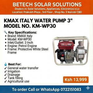 KMAX Italy 3-Inch Petrol Water Pump – Model KM-WP30 (High-Flow Agricultural & Irrigation Pump)