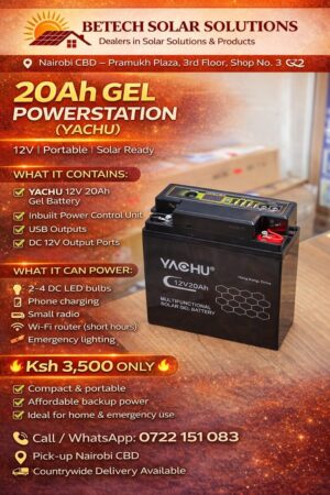 YACHU 20Ah GEL Powerstation – 12V Portable Solar-Ready Backup Battery