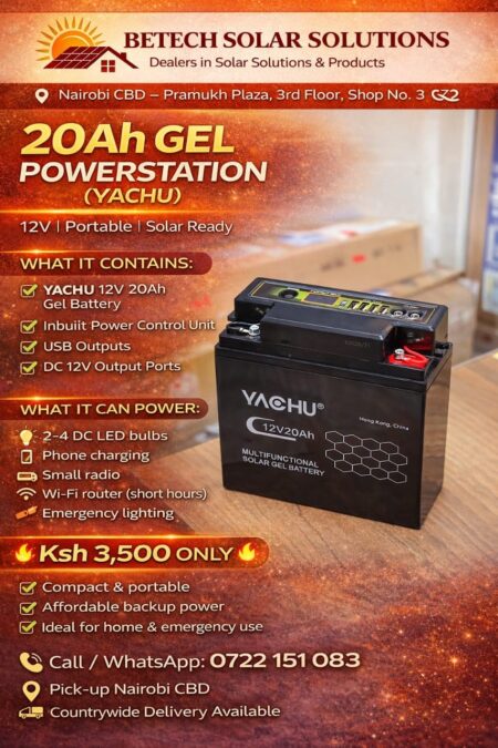 YACHU 20Ah GEL Powerstation – 12V Portable Solar-Ready Backup Battery