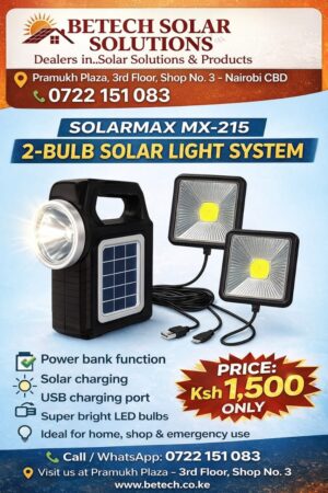 Affordable Plug-and-Play Solar Lighting – SOLARMAX MX-215 (2-Bulb System)