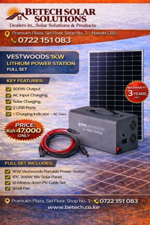 Vestwoods 1KW Lithium Power Station Full Set – 300W Solar Panel + 500W Output (Portable Solar Backup System)
