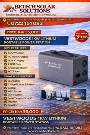 Vestwoods 1KW Lithium Portable Power Station – 500W Output (AC & Solar Charging)