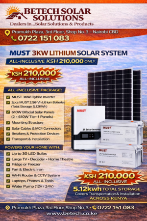 MUST 3KW Lithium Solar System – 5.12KWh Battery Storage + 2×610W Bifacial Panels (All-Inclusive Installation)