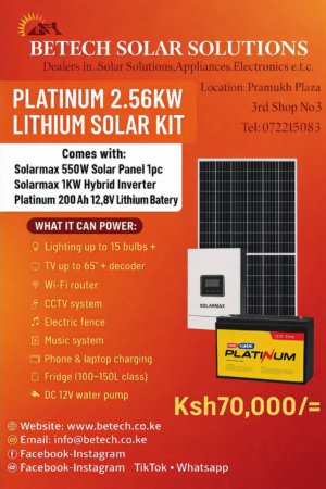 Platinum 2.56kW Lithium Solar Kit with 550W Panel, 200Ah Lithium Battery & 1kW Hybrid Inverter