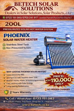 Phoenix 200L Pressurized Solar Water Heater System (Stainless Steel Tank)
